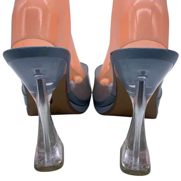 Steve Madden Lipa Square Open Toe Slip-On Spool Heels Mules Sandals Sz 10 Blue - Picture 9 of 15